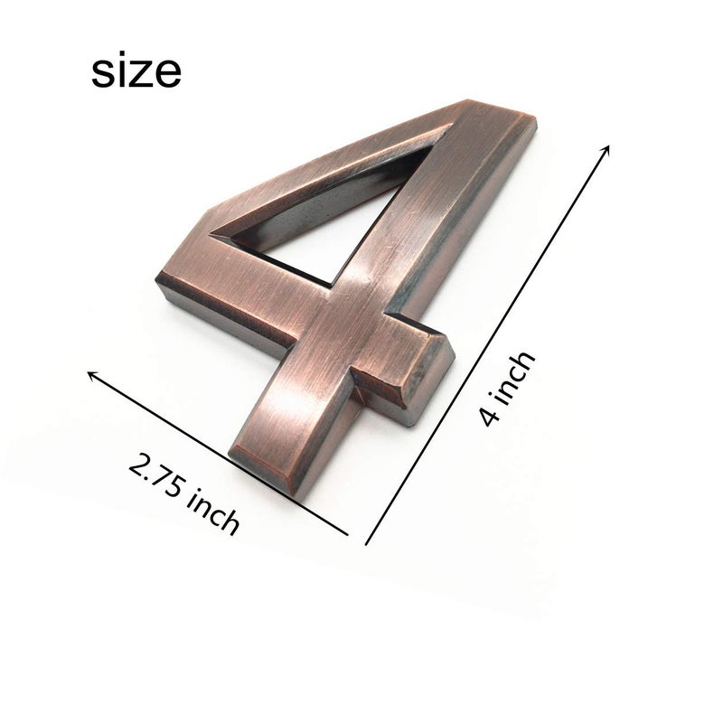hopewan 4 Inch Mailbox Numbers 4, 3D Bronze House Number Stickers for Apartment, Home Room, Address Plaque, Metal Shining, by Hopewan. (4, Bronze) - Image 2